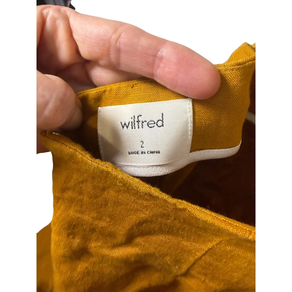 Aritzia Wilfred Mustard Yellow 100% Linen Halter Wide Leg Jumpsuit Womens 2
